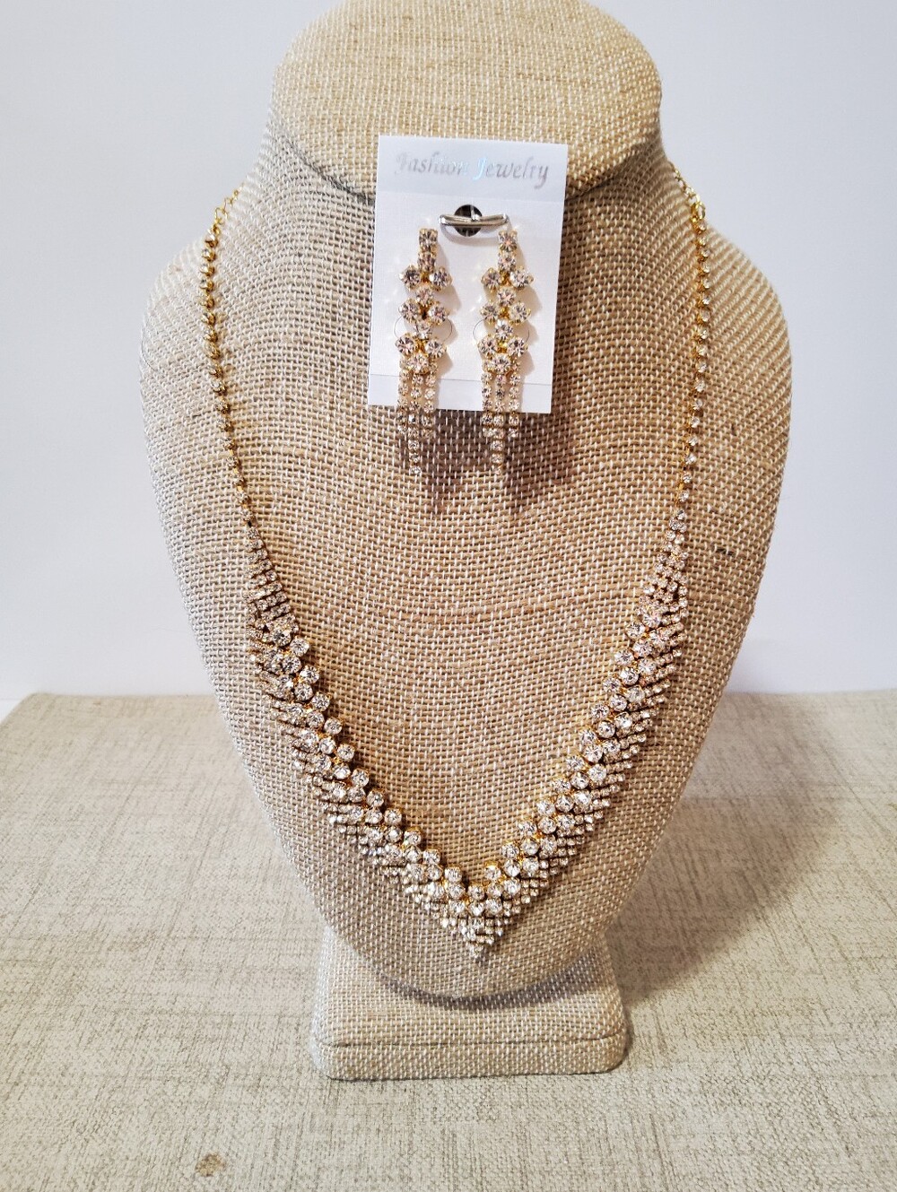 Gold Crystal V-Shape Necklace & Earrings Set